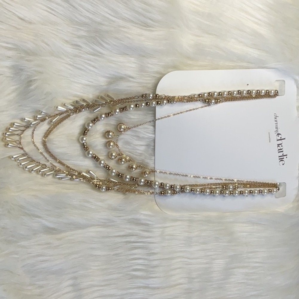 Charming Charlie Gold and Cream Headband with Elegant Beaded Design